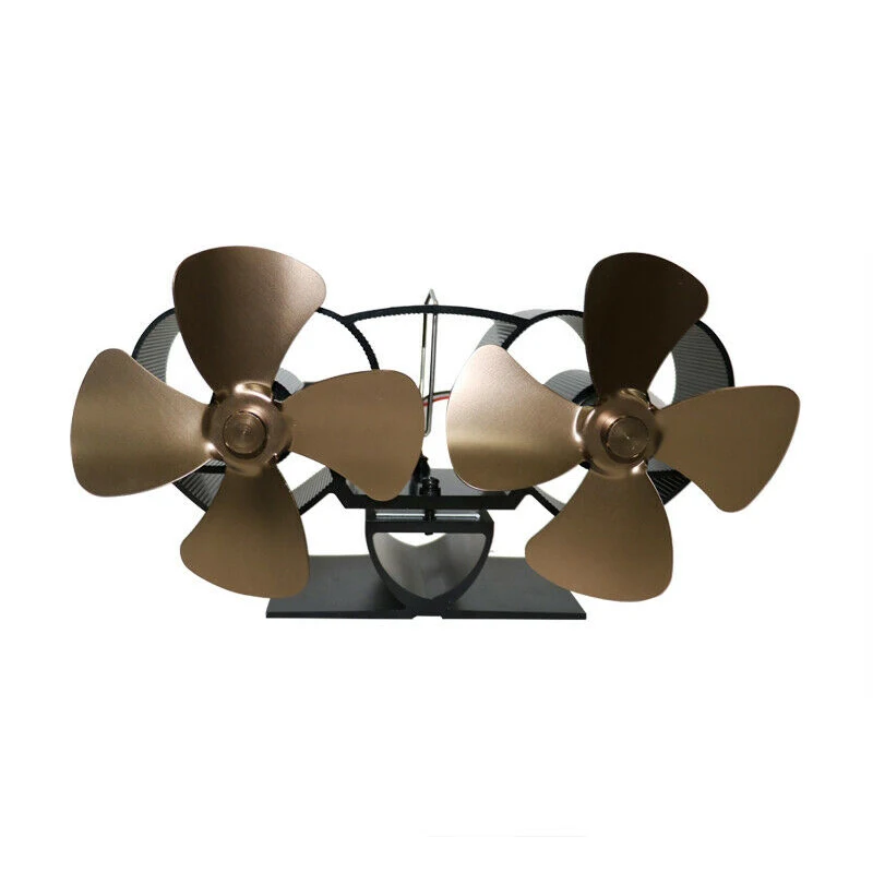 

Double-Head Stove Fan Wood Burner 5 Inch 8-Vane Thermal Heat Power Fireplace Anodized Aluminum High Quality