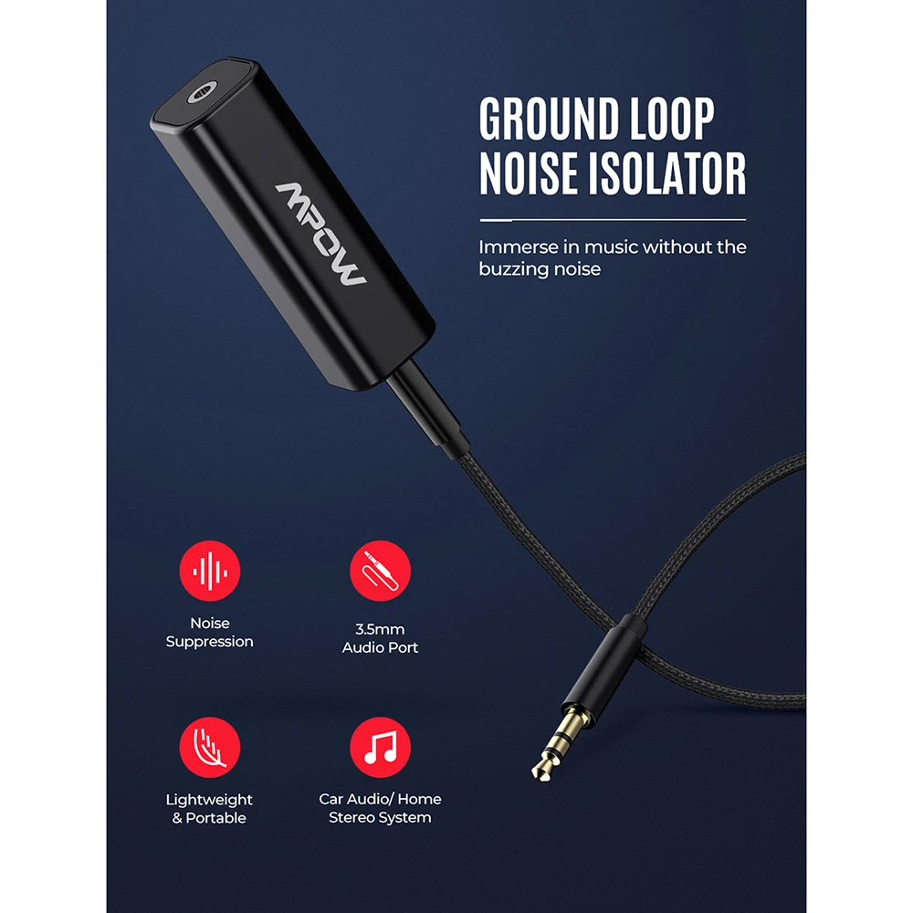 Mpow заземление петли шума изолятор для автомобиля аудио домашняя стерео система с 3,3 футов Расширенный 3,5 мм аудио кабель для Bluetooth приемник