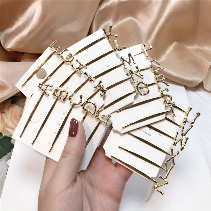 Korean Fashion Simple Hairpin Hair Accessories 26 Letter Combination Name Metal Hairpin Barrettes Clip Side Clip For Girl black head scarf