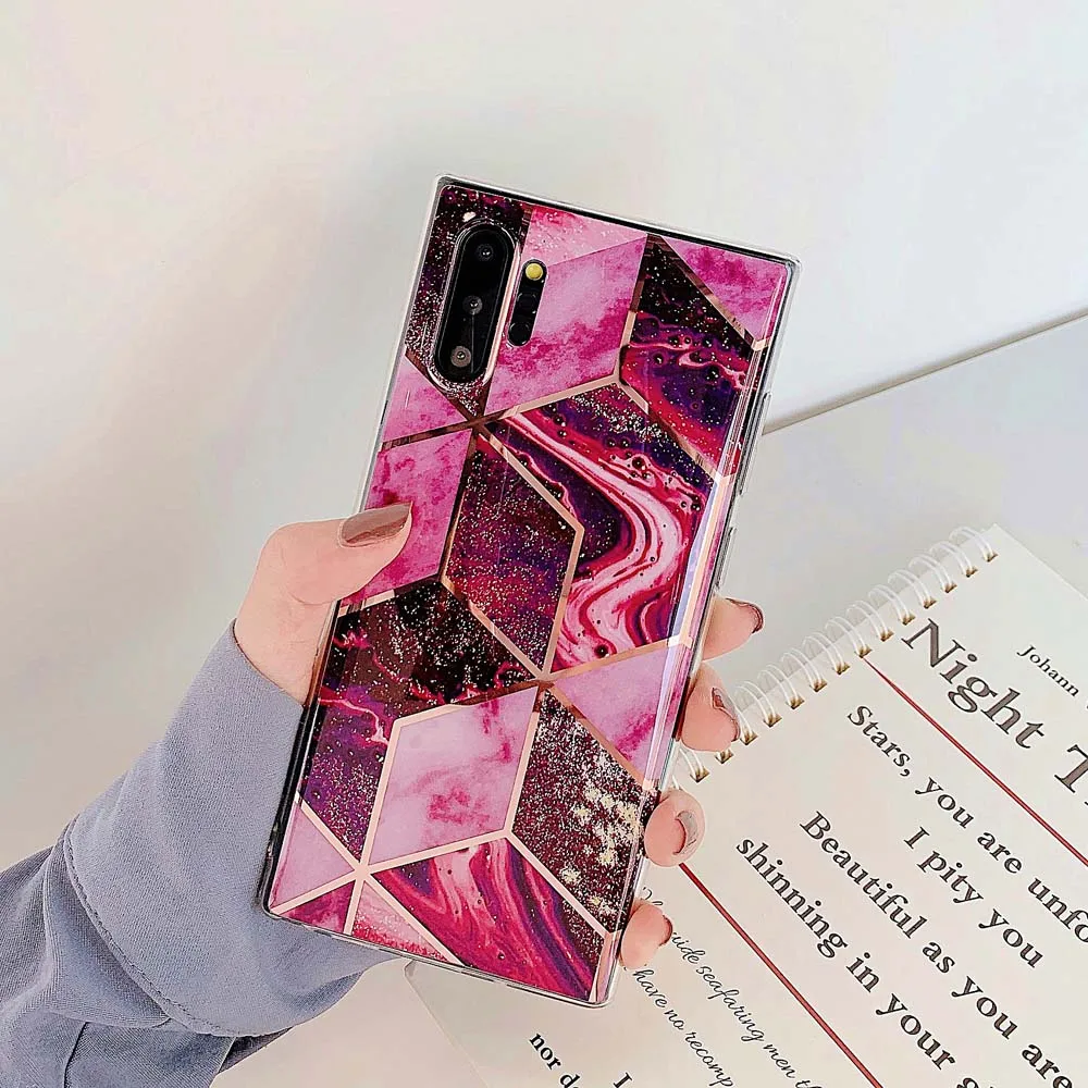 Чехол Eqvvol с геометрическим мрамором для samsung Note 8, 9, 10 Pro, S10 Plus, S9, S8, S7, мягкий чехол IMD с гальваническим покрытием для samsung A50, A70 - Цвет: Purple Red