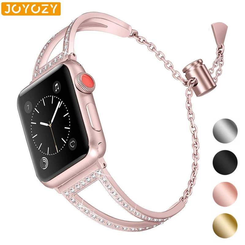 Ремешок Joyozy из нержавеющей стали для apple watch band сменный Браслет со стразами 4/3/2/1 38