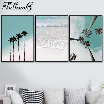 

FULLCANG 5d diy diamond embroidery Coconut Palm Tree Pink Beach Sea diamond painting triptych full drill art home decor FC1986