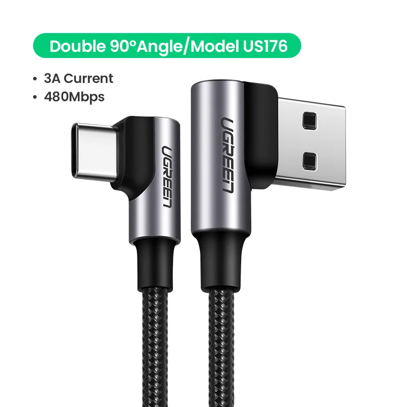 UGREEN USB C Cable Right Angle USB A to Type C 3A Fast Charger Cable for Samsung S10 S9 S8 Plus Note9 Quick Charger 3.0 USB Cord iphone charger adapter Cables