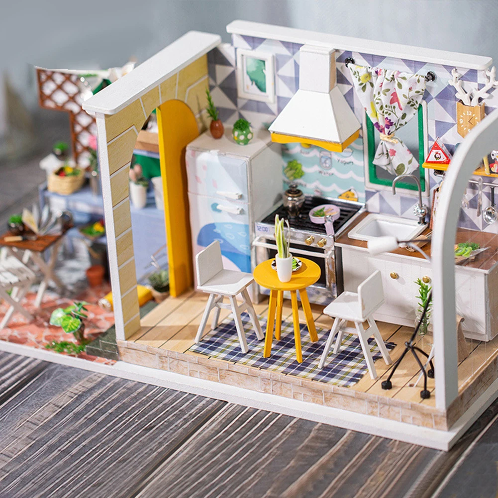 3D Деревянный светодиодный Миниатюрный Кукольный дом мебель DIY Сборная модель детская игрушка подарок