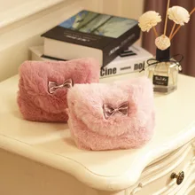 Новые милые детские сумки для принцессы, модная сумка через плечо с бантом из искусственного меха, мини сумка через плечо для девочек