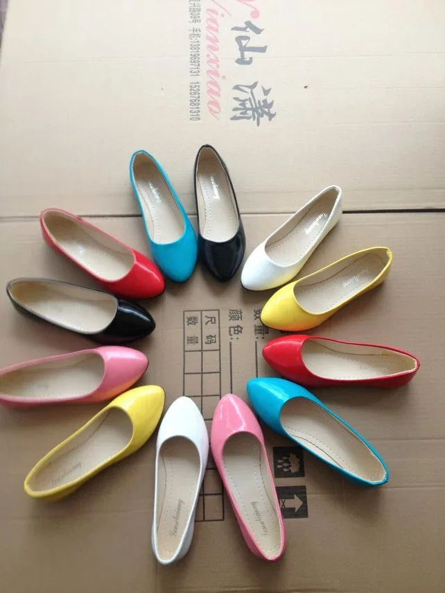 

2015 Korean-style Flat Keel Thin Shoes Small Sharp Point Candy-Colored Flat Heel Patent Leather WOMEN'S Shoes Flat Low-Cut WOMEN