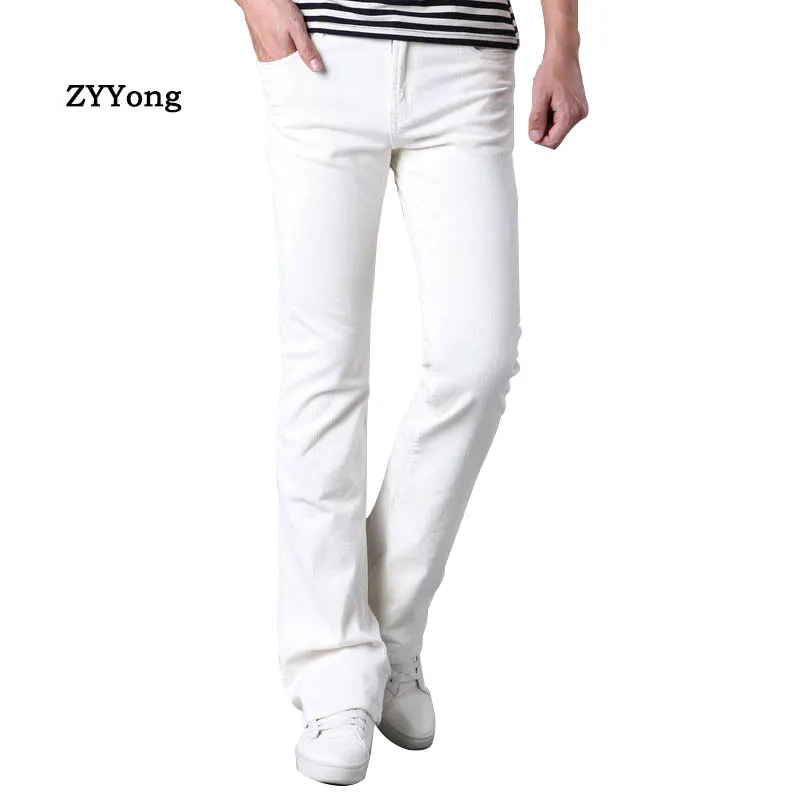 ZYYong New Corduroy pants Mens Business Casual Slim Bootcut Flared for Men Boot Cut Flare White Red Black Long Trousers