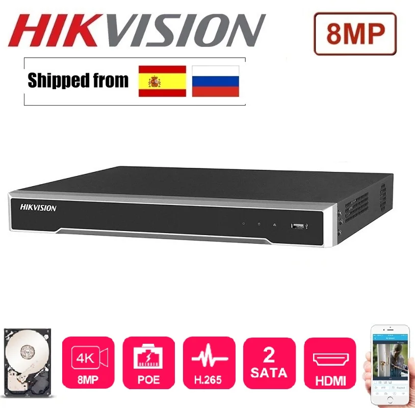 4K 8MP Hikvision DS-7608NI-K2/8P DS-7616NI-K2/16P English version 8/16 POE  ports NVR with 2SATA ports plug & play Network H.265