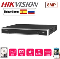 4K 8MP Hikvision DS-7608NI-K2/8P DS-7616NI-K2/16P English version 8/16 POE ports NVR with 2SATA ports plug & play Network H.265