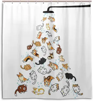 

Raining Cats and Dogs Shower Curtain for Kids Cartoon Corgi Animal Shower Curtains for Bathroom Accessories