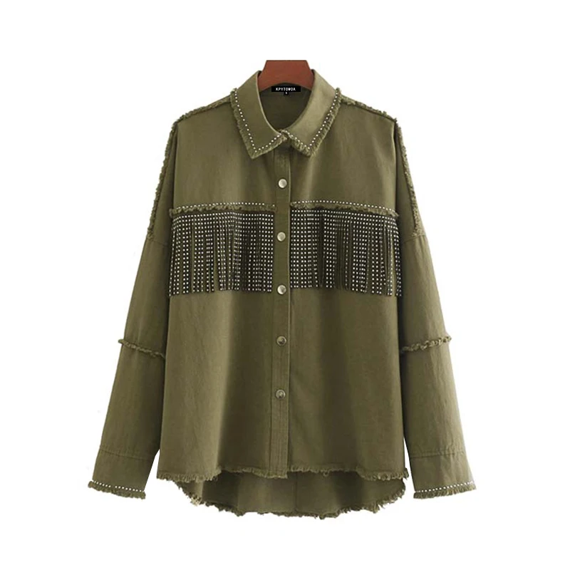 

Oversized Vintage Stylish Fringe Beaded Women Jacket Coat 2019 Fashion Long Sleeve Frayed Trim Ladies Outerwear Chaqueta Mujer