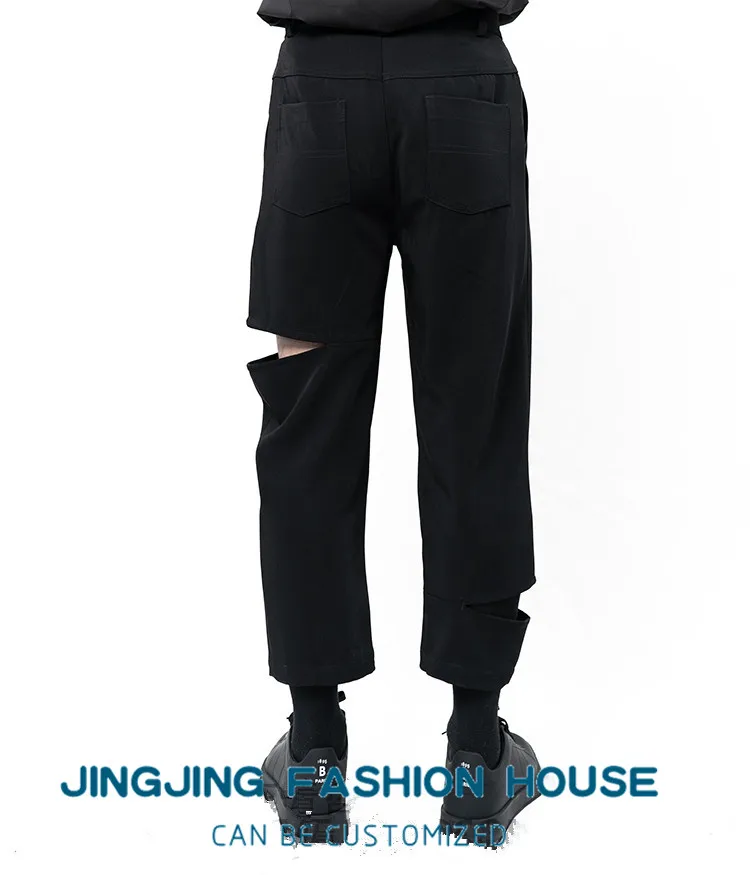S-6XL!! 2021New Men's Casual Pants Nine-Cent Pants Ripped Slip Black Harlem Casual Pants