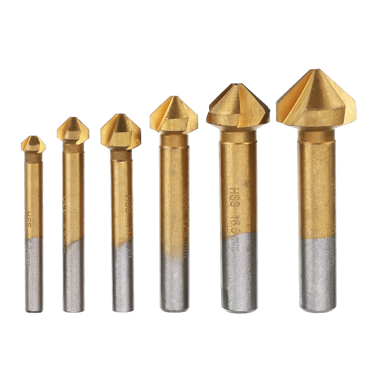 6Pcs HSS 3 Flute Countersink Drill Bit Set 6.3mm-20.5mm 90 Degree Wood Steel Chamfer Cutter DIY Power Tools