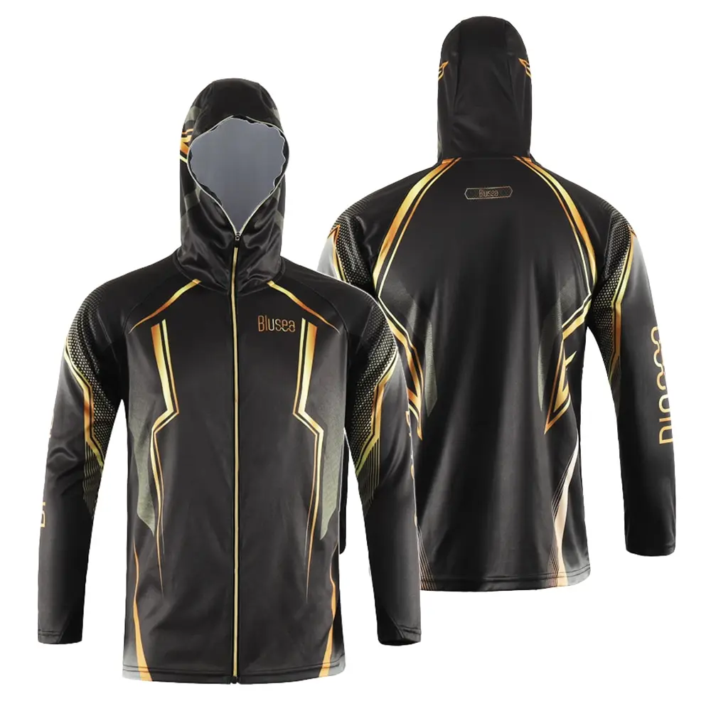 

Blusea Fishing Clothings Full Zip Sun Protection Fishing Jersey Sport Tops Men's Hooded Long Sleeve Fishing T-Shirt