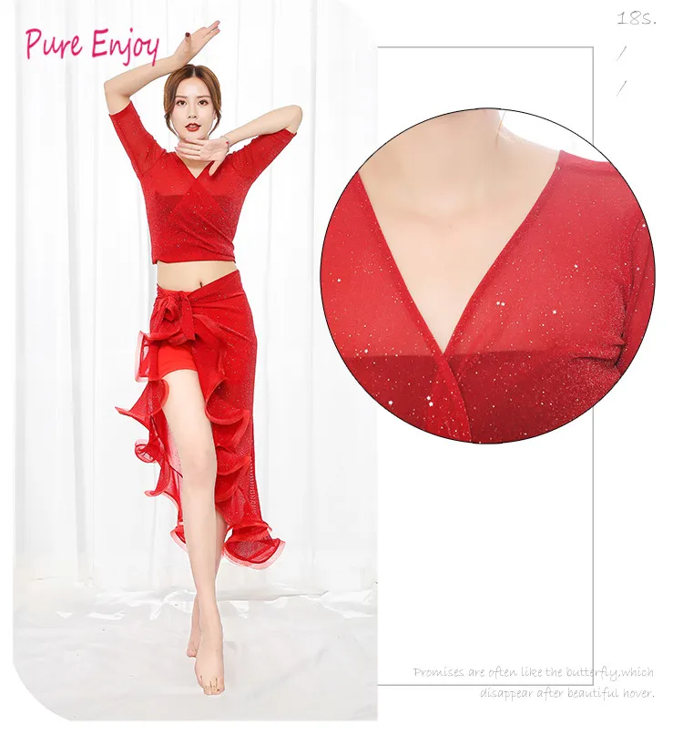 Belly dance new short skirt strap adjustable hip scarf skirt performance suit female belly dance practice clothes suit set