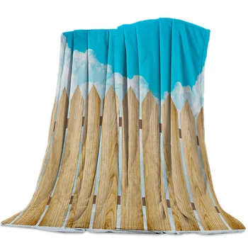 

View Of Blue Sky Fence Coral Fleece Fuzzy Blankets on Bed Throws Bedsheet for Kids Girls