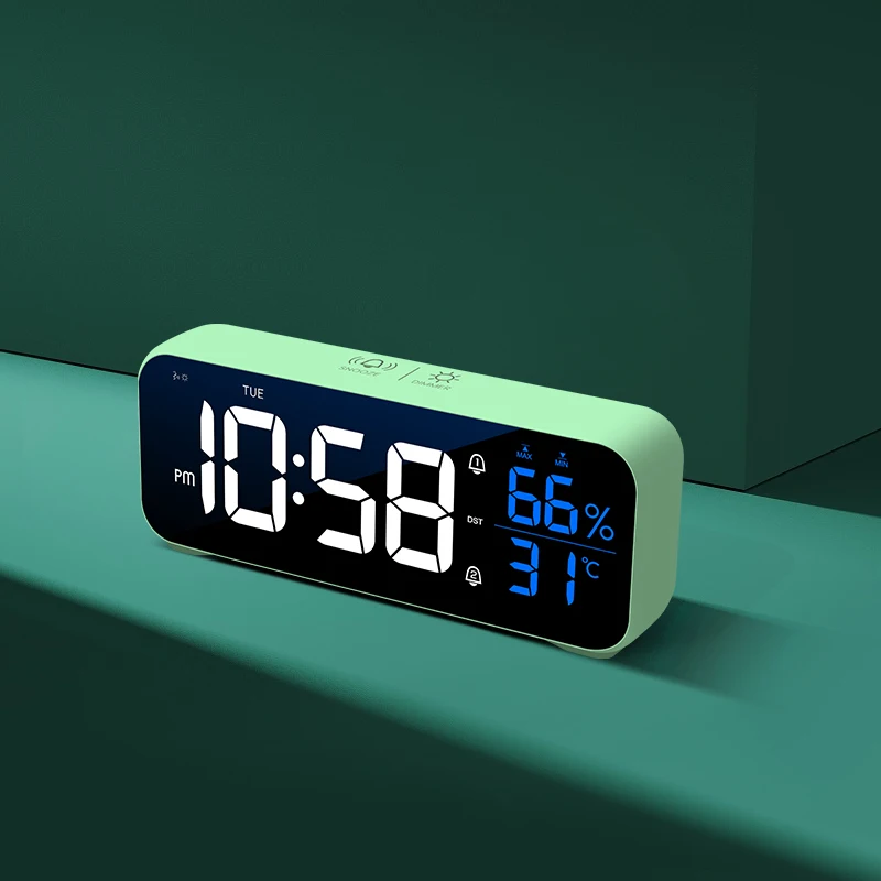 Reloj despertador Digital LED con música, Control por voz, pantalla de temperatura y humedad, relojes de escritorio, decoración de Mesa para el hogar, 1200mAh incorporado - Productos populares de TikTok