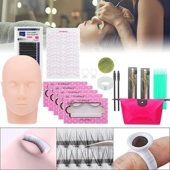 

12pcs Portable Eyelash Extension Kit Remover Beginner Makeup Training Practice Tweezers False Lashes Grafting With Bag Exercise