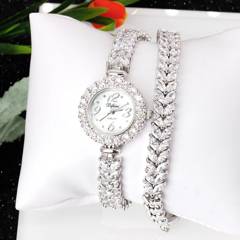 TIRIM Luxury Cubic Zircon Crystal Round Bracelet Long Watch for Wedding&Engagement Charm Dubai Fashion Jewelry New Arrivals