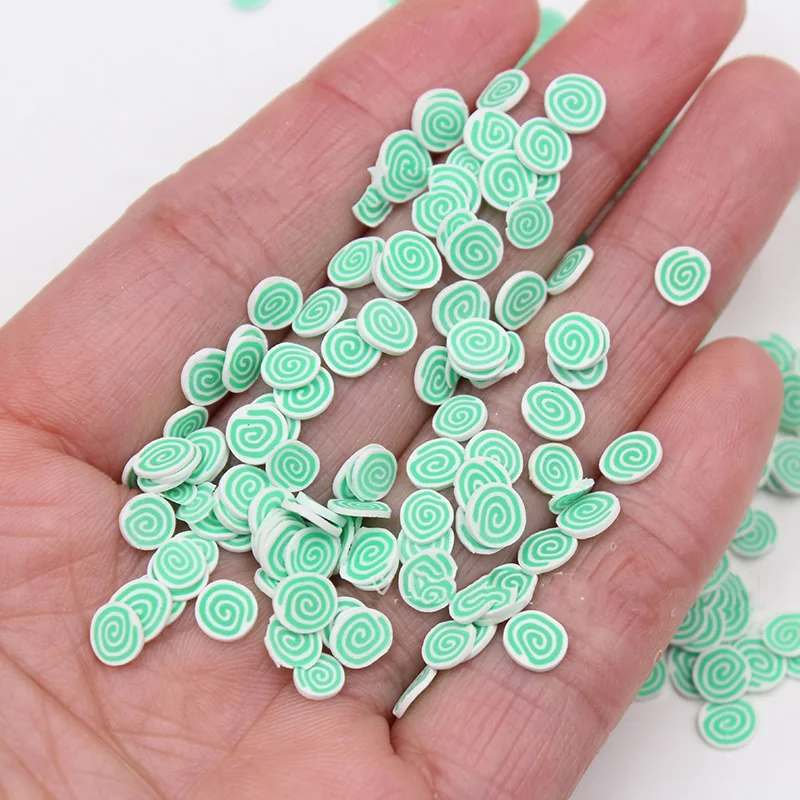green 50 г/лот имитация шоколада Торт ролл ломтики Fimo Полимерная глина брызги для рукоделия украшения DIY слайм ногтей аксессуары 5 мм - Цвет: green