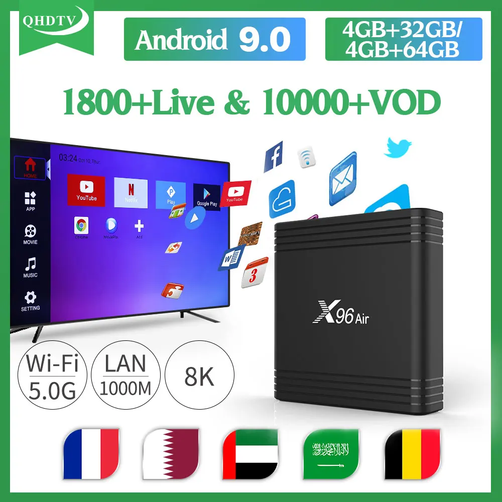 

Arabic IPTV France Spain QHDTV Android IPTV subscription X96 Air S905X3 2.4G/5G wifi IPTV Belgium Netherlands French IP TV