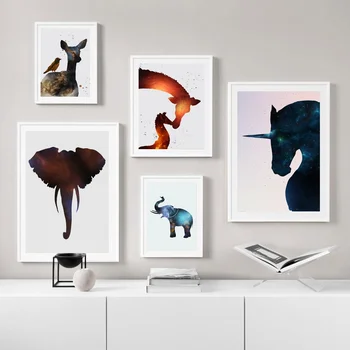 

Nebula Elephant Giraffe unicorn deer Animal Poster Canvas Print Wall Pictures for Living Room No Frame