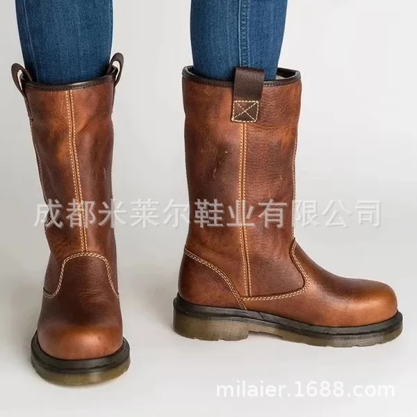 

Separate Station New Style Women's round-Toe Unisex WOMEN'S Leather Boots Side Zipper Martin Boots Thick Warm Low Heel WOMEN'S S