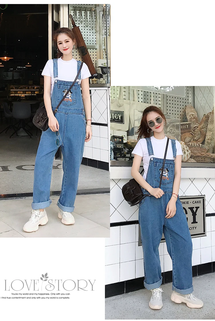 8758# фотосессия стиль свободные Ретро Вышитые Микки универсальная Студенческая форма ковбойские подтяжки брюки женские