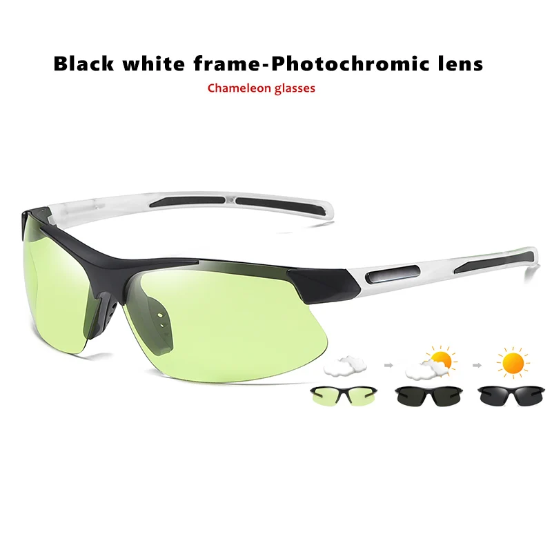 Брендовые спортивные фотохромные солнцезащитные очки для мужчин, поляризованные солнцезащитные очки для дня и ночного видения, женские очки для вождения, очки с держателем линз, de sol hombre - Цвет линз: Black White frame