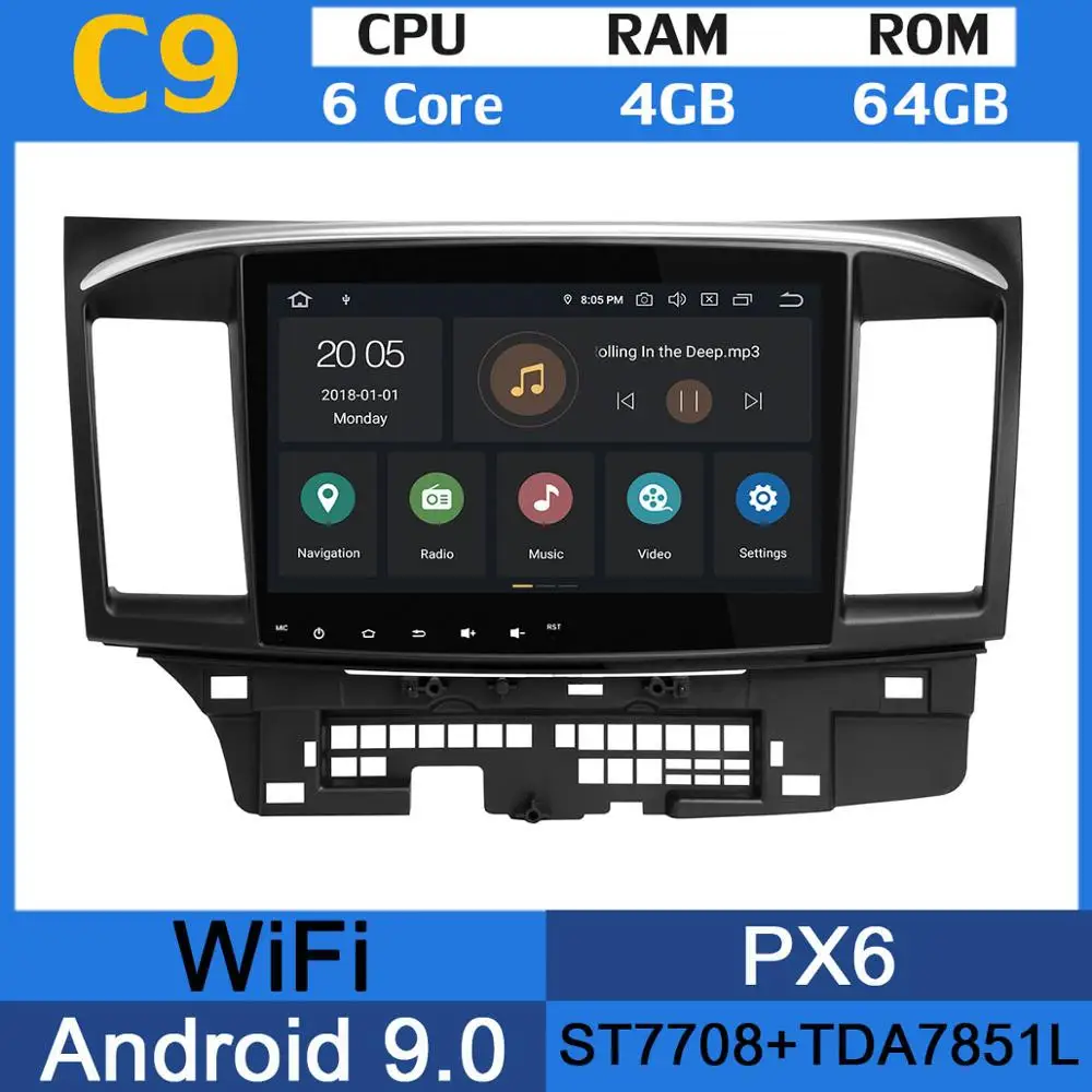 10," Android 9,0 PX6 4 Гб+ 64 ГБ Автомобильный DVD мультимедийный плеер радио gps навигация для Mitsubishi lancer 2008- DSP CarPlay стерео - Цвет: 6Core 4G RAM 64G PX