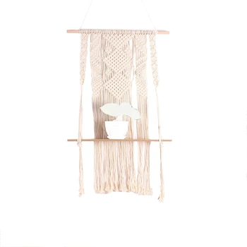 

Macrame Woven Tapestry Wall Hanging Shelf Hanging Planter Basket Wall Handmade Plant Hanger Pot Party Wedding Home Decoration MS