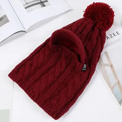 Winter Hat Women girl Warm Skullies Beanies Hat Face Neck Protection Balaclava Mask Gorras Bonnet Knitted Hat Ski Cap - Цвет: wine red