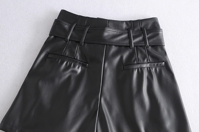 under armour shorts Ruffle high waist  shorts mini sexy short shorts black Sash skirt elegant leather shorts women faux leather skirt with belt Mini biker shorts