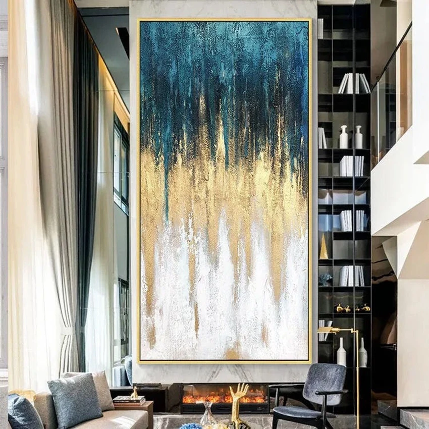 

Home Decor Salon Gold Foil Handmade Oil Painting Customized Frameless Abstract Art Hanging Poster For Living Room Bedroom Porch