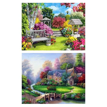 

Full Suare Diamond Painting Landscape Garden 5D Diamond Painting Flower Square & Spring Landscape Embroidery (Cottage)