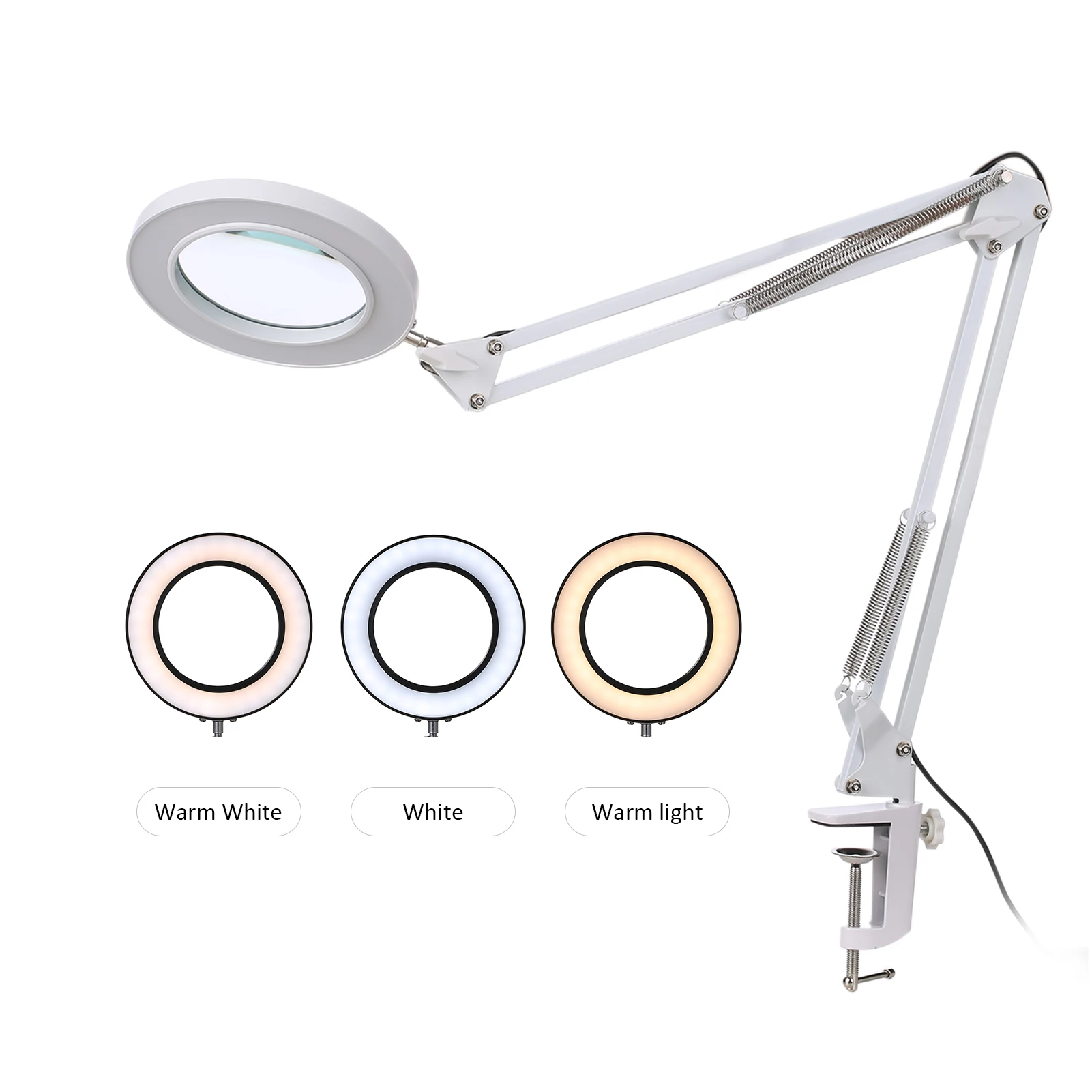 Magnifying Glass Magnifier with LEDs Clamp Clip Light 8X Magnification 10 Levels Adjustable Brightness Dimmable 3 Color Changing |