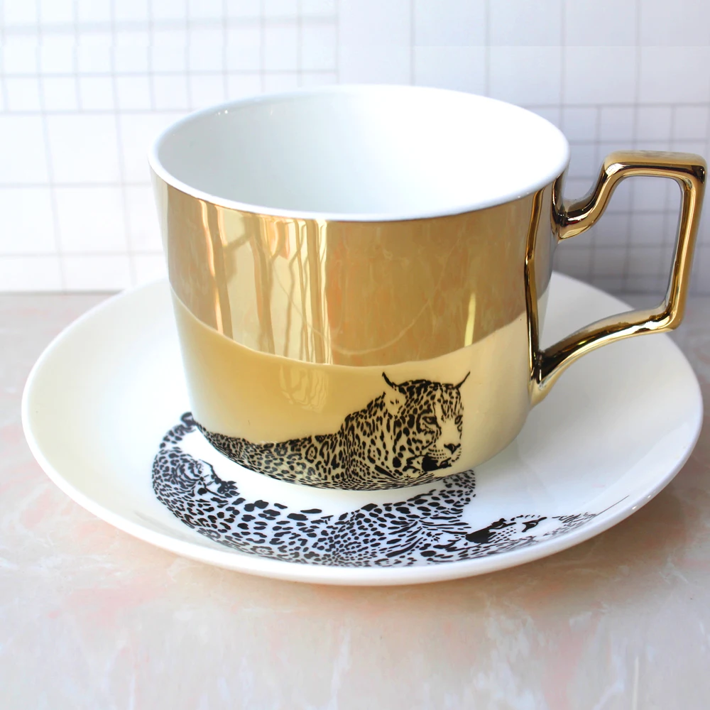 Креативная леопардовая анаморфная чашка зеркальная отражающая чашка Китай панда кружка Luycho кофейный чайный набор с подстаканником 220 мл