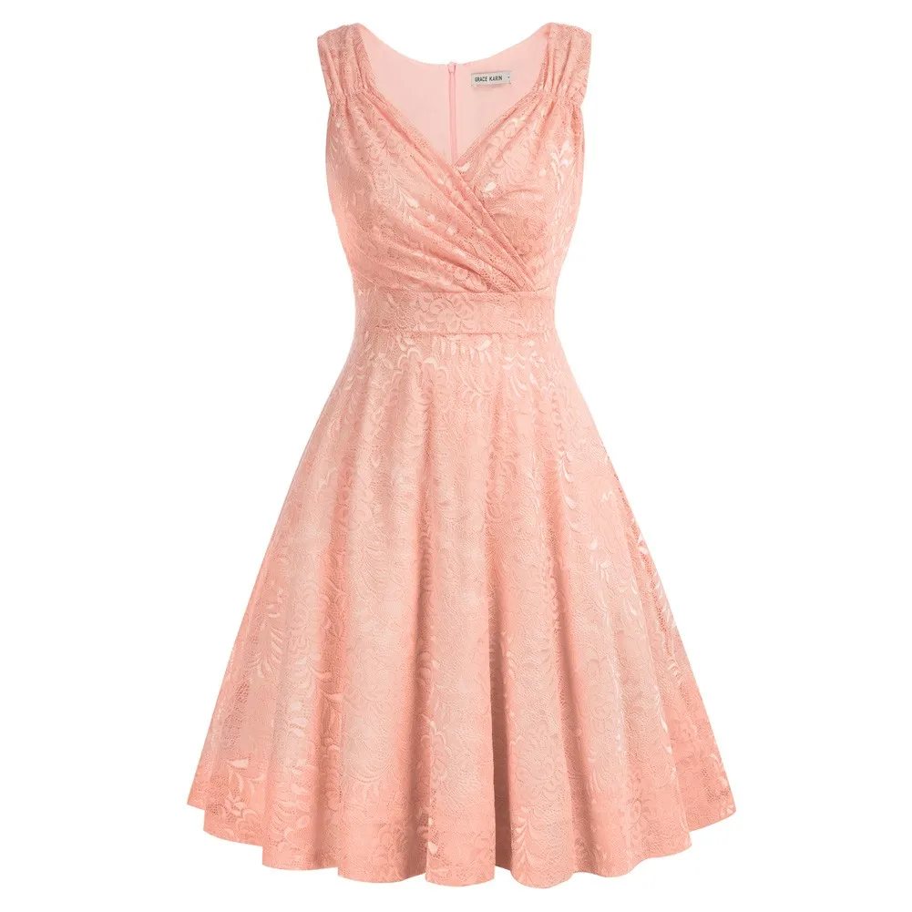 Женское кружевное платье с V-образным вырезом без рукавов | Женская одежда