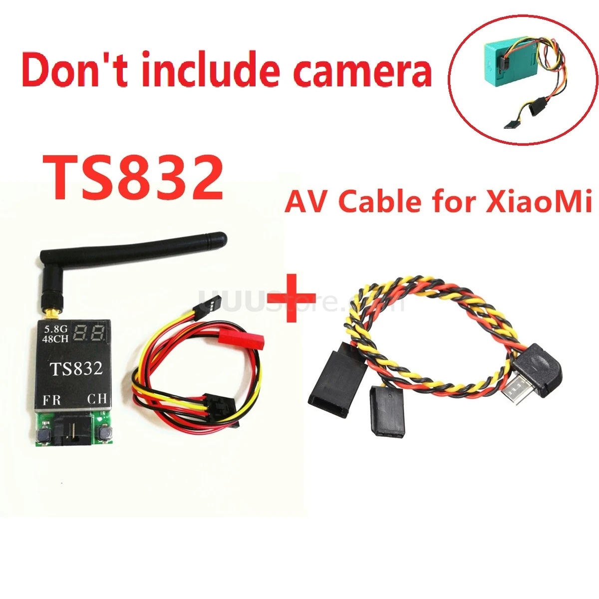 FPVOK TS832 FPV 5,8 ГГц 600 мВт 48CH AV передающий(TX) модуль с RP-SMA антенной для камеры SJCAM Gopro Xiaomi Yi FPV - Цвет: Add XiaoMi AV cable