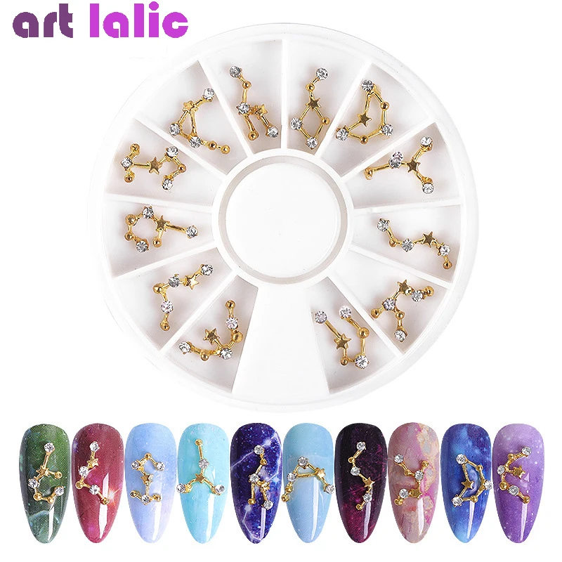 

12 Constellations Alloy Zircon Wheel 3D Strass Stone Crystal Rhinestones Nails Art Decoration Nails Decals Manicure Accessories