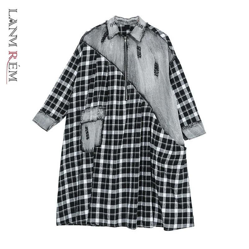 Женская одежда LANMREM весна 2020 новый пуловер с длинным рукавом лоскутные платья в