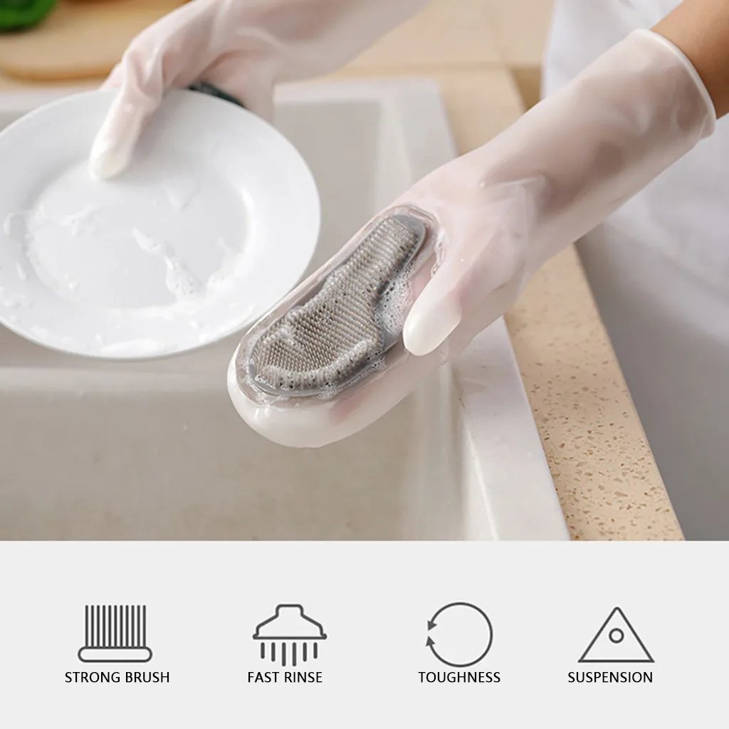 Household Plastic Cleaning Nitrile Rubber Gloves Kitchen Washing Dishes/Clothes Waterproof Durable Wear-Resistant Gloves