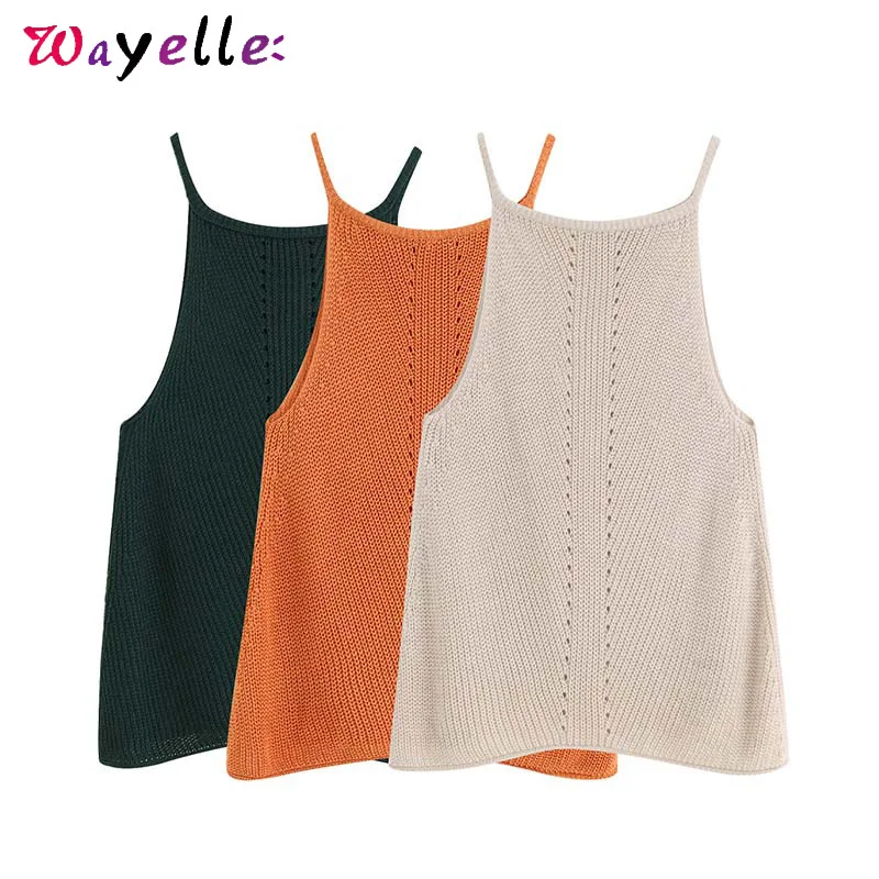 

Knitted Halter Womens Blouses and Tops Sexy Solid Sleeveless Stretchy Hollow Out Women Tops Split Basic Casual Women Blouses