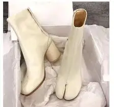Zapatos mujer; Новинка; дизайнерские женские ботинки в стиле таби; женские ботильоны из натуральной кожи на массивном каблуке; Цвет серебристый, белый, черный; женская обувь - Цвет: as show