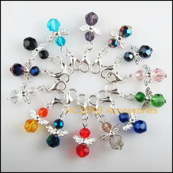 실버 도금 스타 레트로 혼합 볼 크리스탈 14x22mm 천사, 랍스터 클로 걸쇠 참, 15 개
