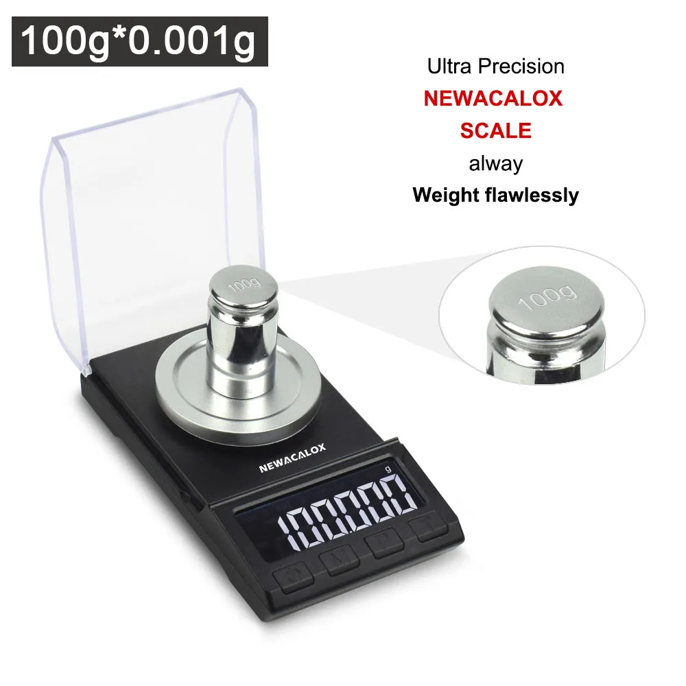 Koop NEWACALOX Digital Milligramgewichten Sieraden Schaal 0.001g Precisie Elektronische Weegschalen 100g 50g Draagbare Multi Lab Reload Poeder weegschalen