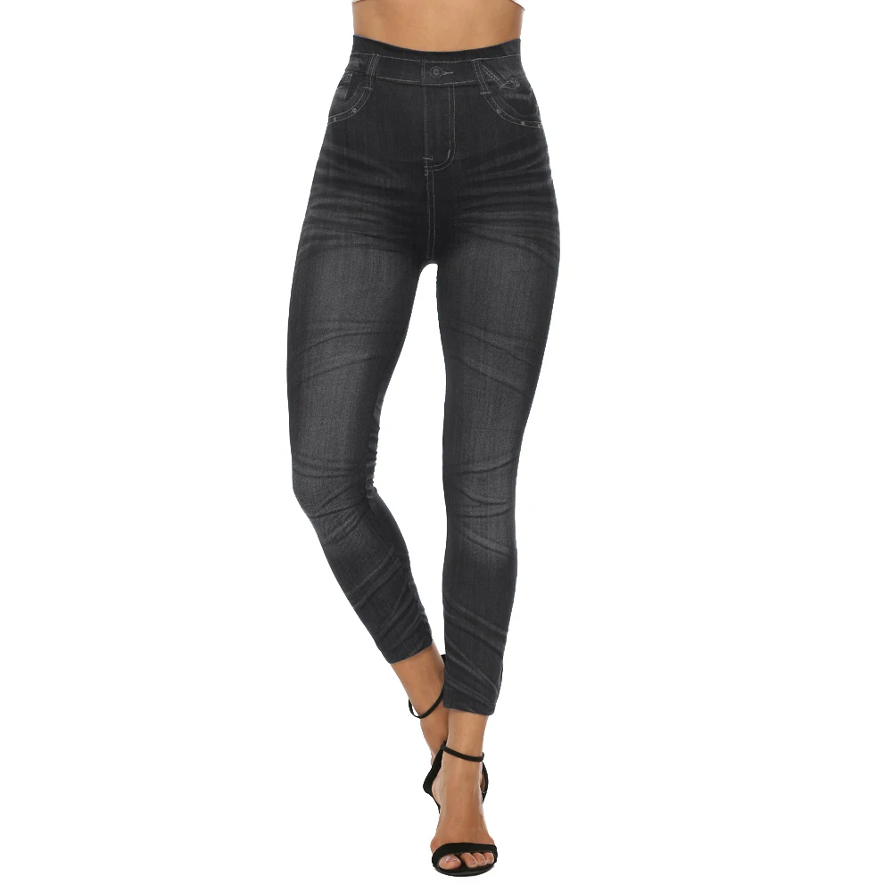 Джинсы с высокой талией, женские бесшовные Обтягивающие Леггинсы Стретч с принтом, женские леггинсы размера плюс, обтягивающие поддельные рваные брюки-карандаш