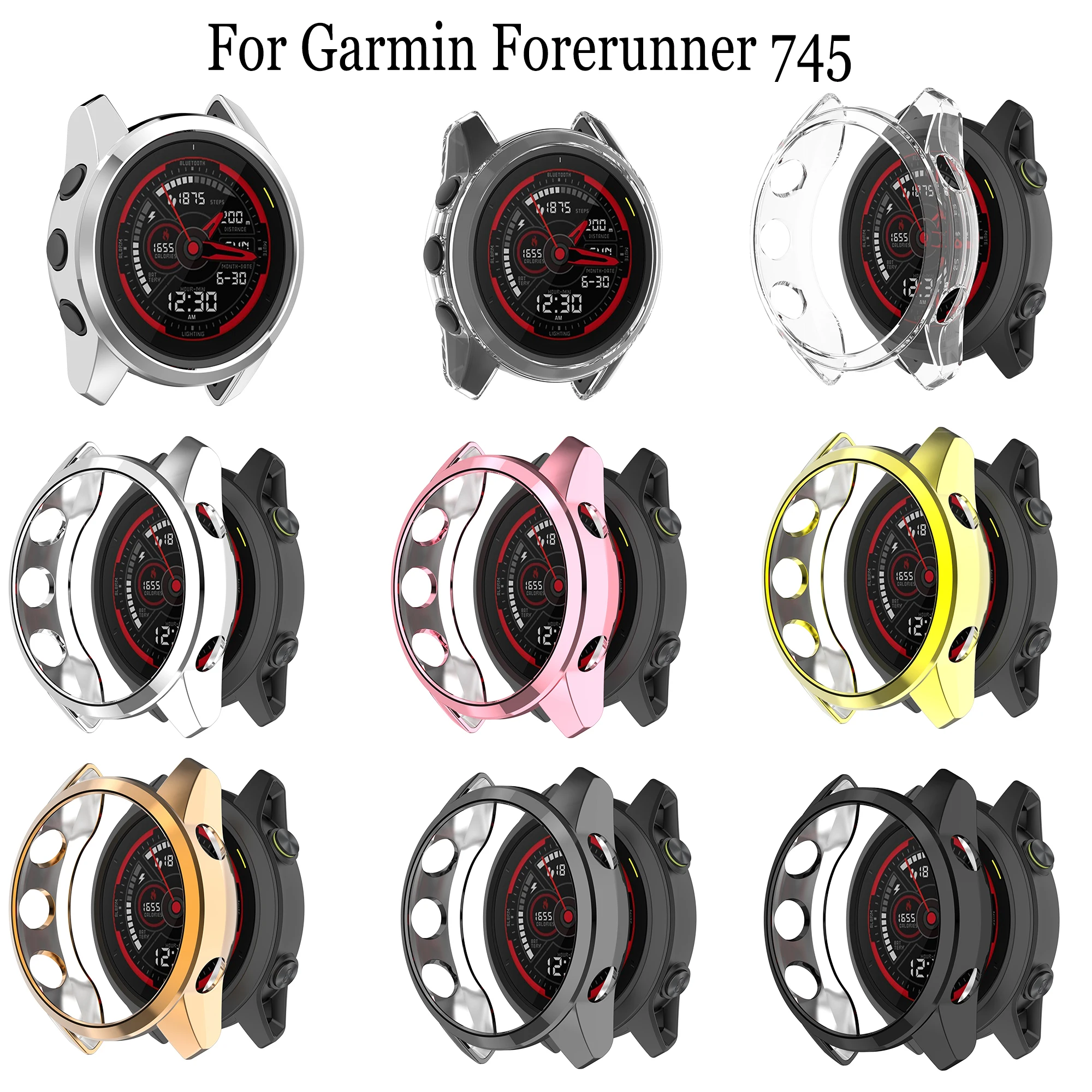 

New Fitting Plating Protective Case TPU Half-pack Screen Frame Watch Protector Shell Case For Garmin Forerunner 745 Smartwatch