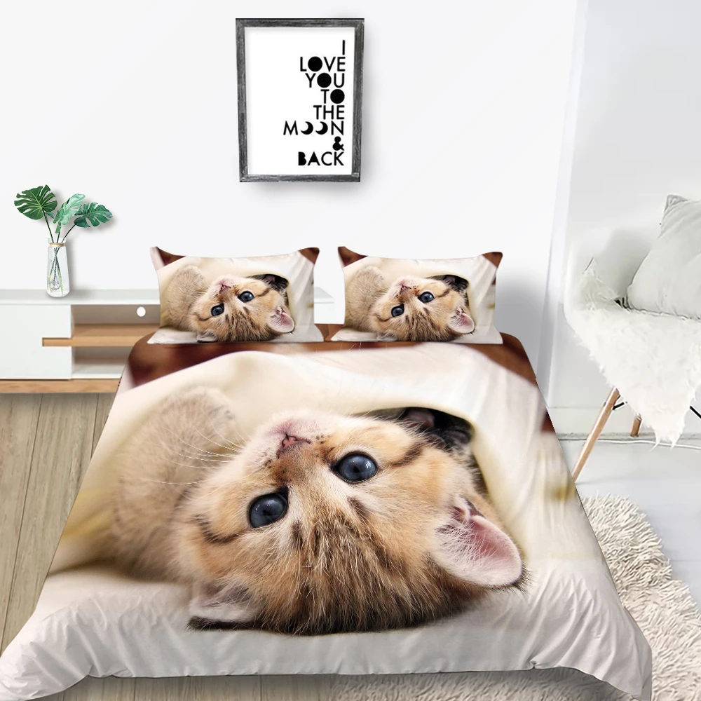 Комплект постельного белья с 3D рисунком кота милый удобный комплект