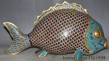 

wedding decoration 18"Chinese bronze Cloisonne Enamel 24K Gold fish barracuda incense burner Censer
